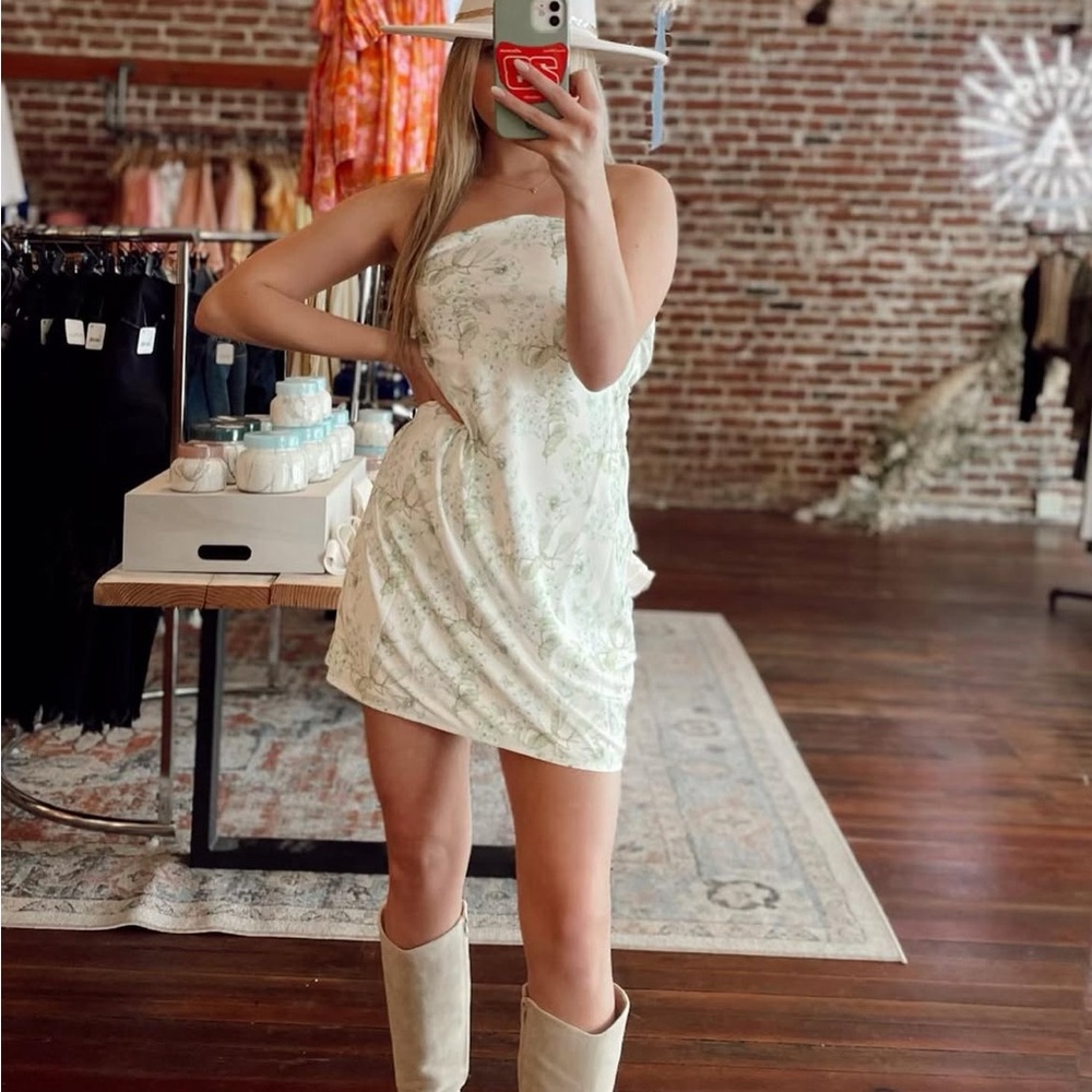 Light sage floral satin dress